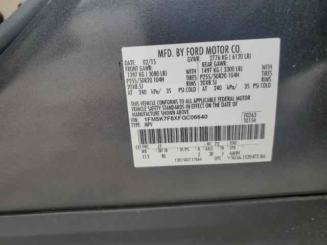 1FM5K7F8XFGC06640 - 2015 FORD EXPLORER LIMITED GRAY photo 13