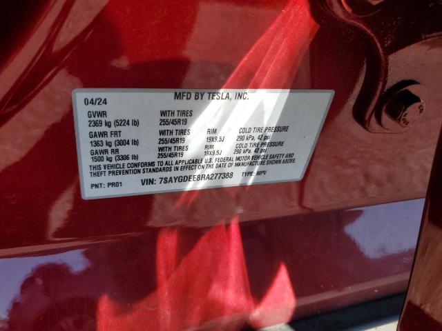 7SAYGDEE8RA277388 - 2024 TESLA MODEL Y Kırmızı fotoğraf 13