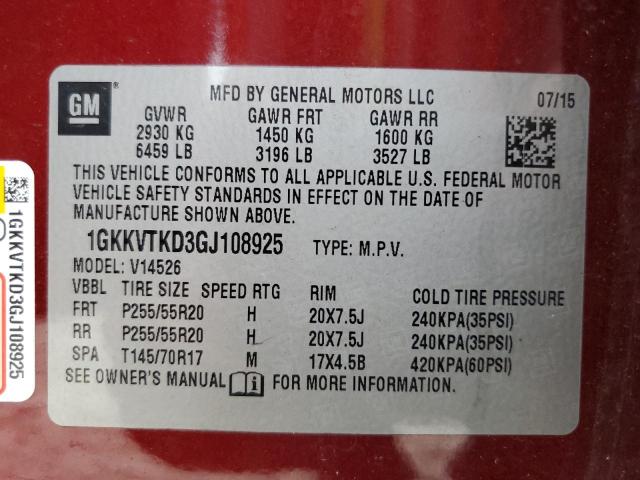 1GKKVTKD3GJ108925 - 2016 GMC ACADIA DENALI BURGUNDY photo 14