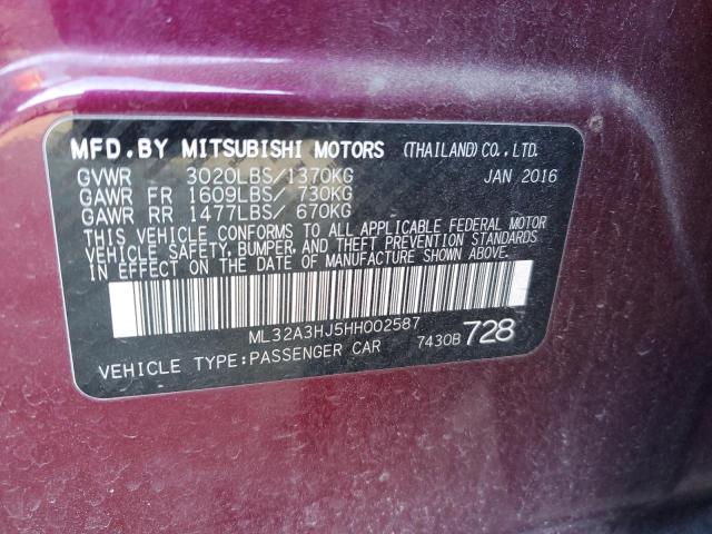 ML32A3HJ5HH002587 - 2017 MITSUBISHI MIRAGE ES PURPLE photo 12