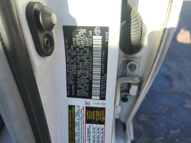 4T4BF1FK0CR192511 - 2012 TOYOTA CAMRY BASE Blanc photo 12