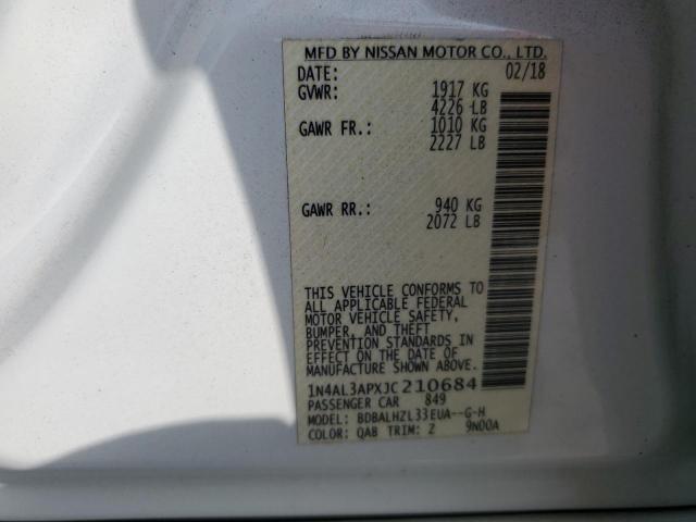 1N4AL3APXJC210684 - 2018 NISSAN ALTIMA 2.5 Biały zdjęcie 12