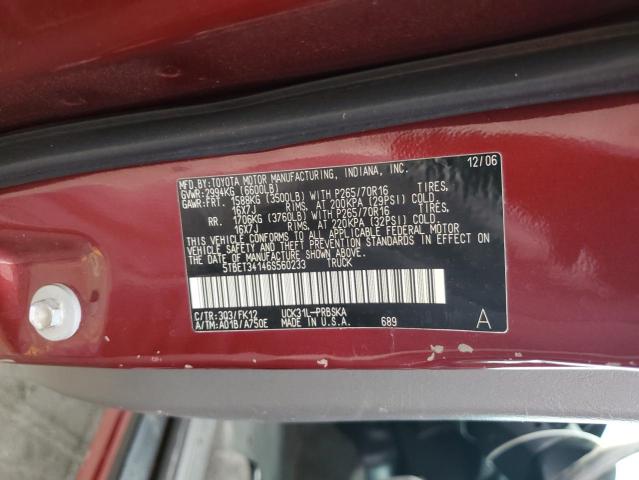 5TBET34146S560233 - 2006 TOYOTA TUNDRA DOUBLE CAB SR5 RED photo 12