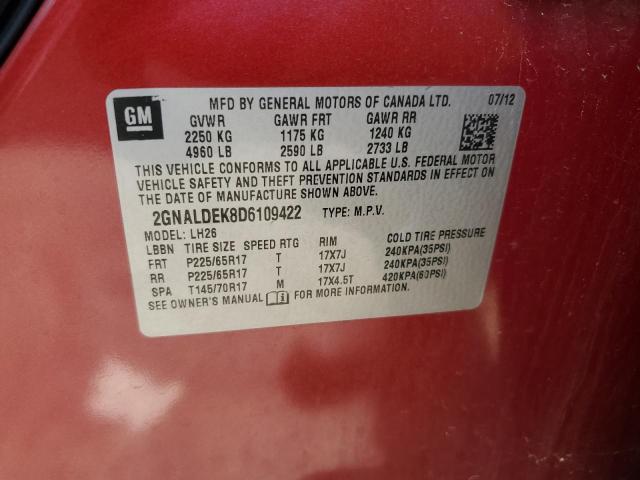 2GNALDEK8D6109422 - 2013 CHEVROLET EQUINOX LT RED photo 13