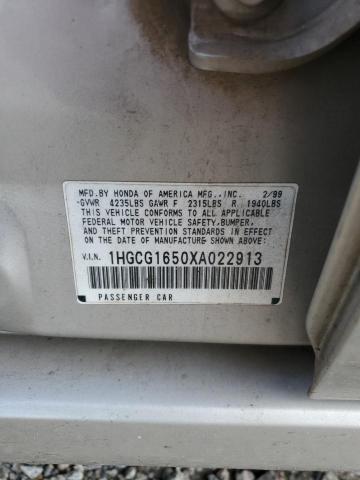 1HGCG1650XA022913 - 1999 HONDA ACCORD EX SILVER photo 12
