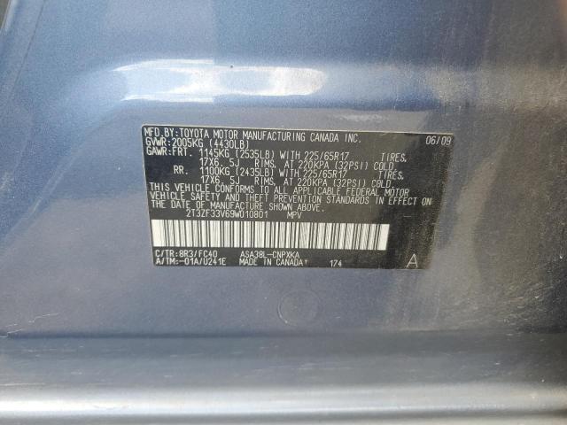 2T3ZF33V69W010801 - 2009 TOYOTA RAV4 BLUE photo 13