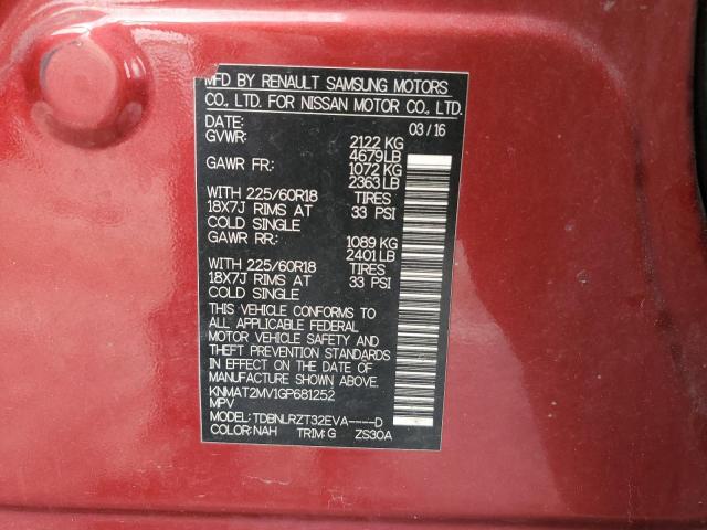 KNMAT2MV1GP681252 - 2016 NISSAN ROGUE S RED photo 13