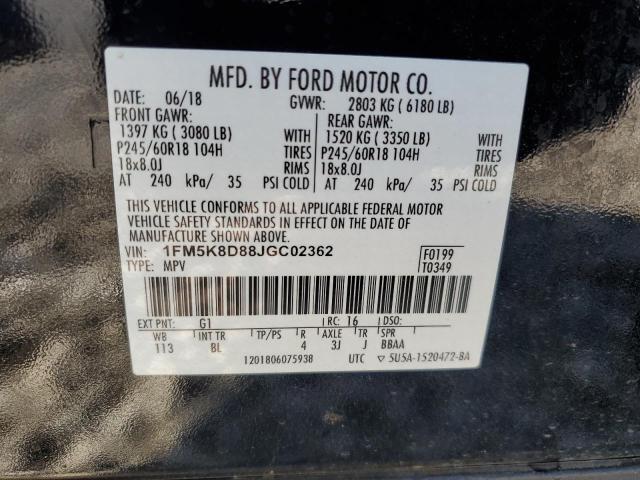 1FM5K8D88JGC02362 - 2018 FORD EXPLORER XLT 黑色 照片 14