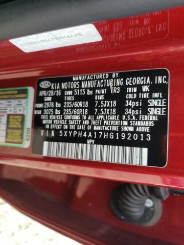 5XYPH4A17HG192013 - 2017 KIA SORENTO EX RED photo 12