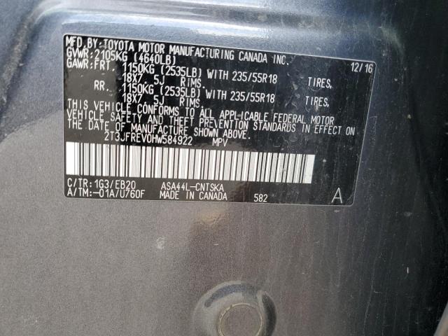 2T3JFREV0HW584922 - 2017 TOYOTA RAV4 SE Gris foto 13