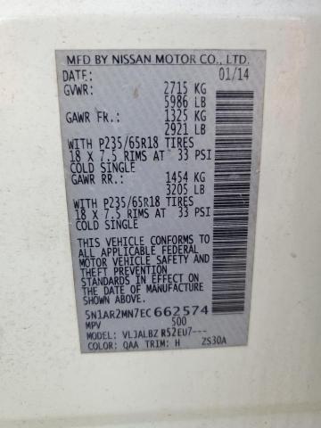 5N1AR2MN7EC662574 - 2014 NISSAN PATHFINDER S WHITE photo 13