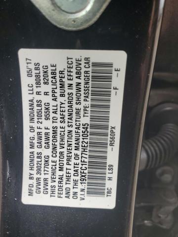 19XFC1F77HE210545 - 2017 HONDA CIVIC EXL BLACK photo 12