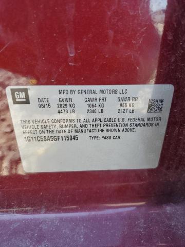 1G11C5SA5GF115045 - 2016 CHEVROLET MALIBU LIM LT მუქწითელი ფოტო 13