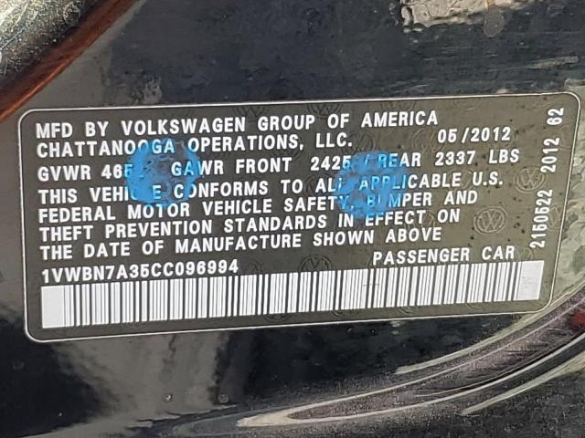 1VWBN7A35CC096994 - 2012 VOLKSWAGEN PASSAT SE Siyah fotoğraf 12