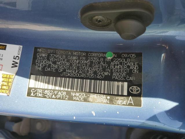 JTDKB20U457051467 - 2005 TOYOTA PRIUS 蓝色 照片 12