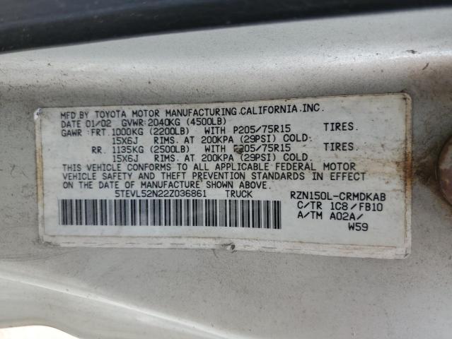 5TEVL52N22Z036861 - 2002 TOYOTA TACOMA XTRACAB 银色 照片 12