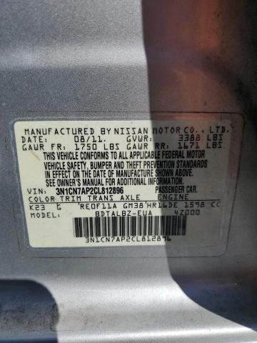 3N1CN7AP2CL812896 - 2012 NISSAN VERSA S Серебристый фото 12