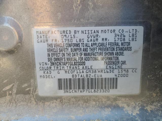 3N1CN7AP7GL823320 - 2016 NISSAN VERSA S Gris foto 12