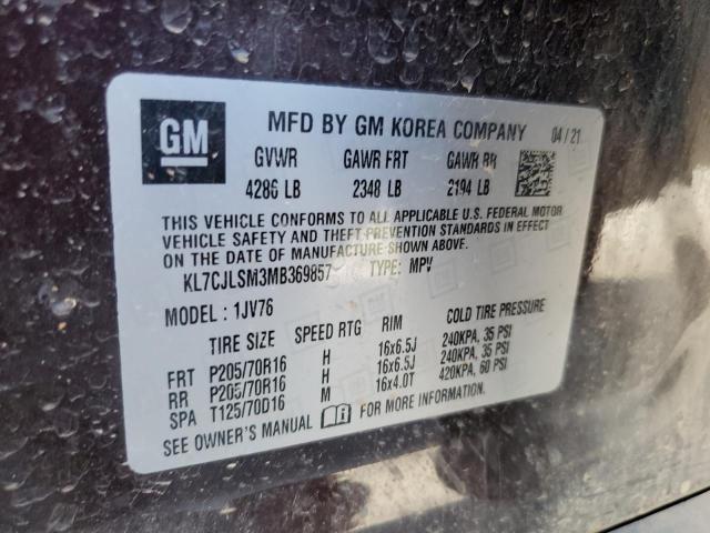 KL7CJLSM3MB369857 - 2021 CHEVROLET TRAX 1LT PURPLE photo 14