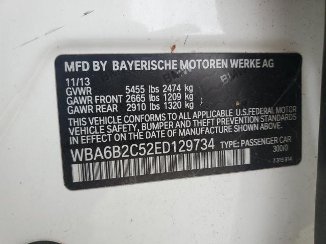 WBA6B2C52ED129734 - 2014 BMW 650 I GRAN COUPE WHITE photo 12