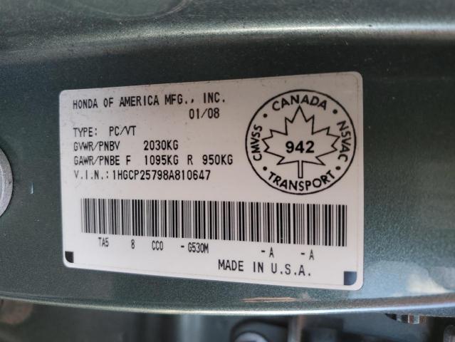 1HGCP25798A810647 - 2008 HONDA ACCORD EX GREEN photo 13