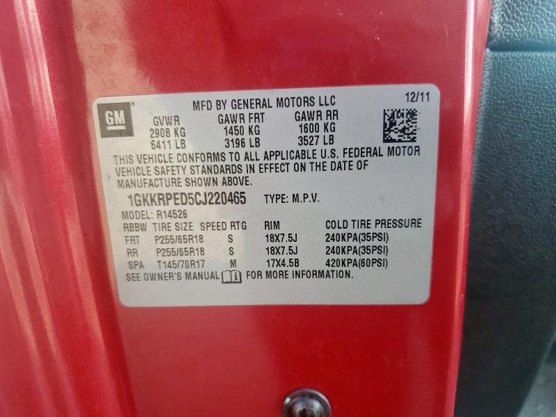 1GKKRPED5CJ220465 - 2012 GMC ACADIA SLE RED photo 14