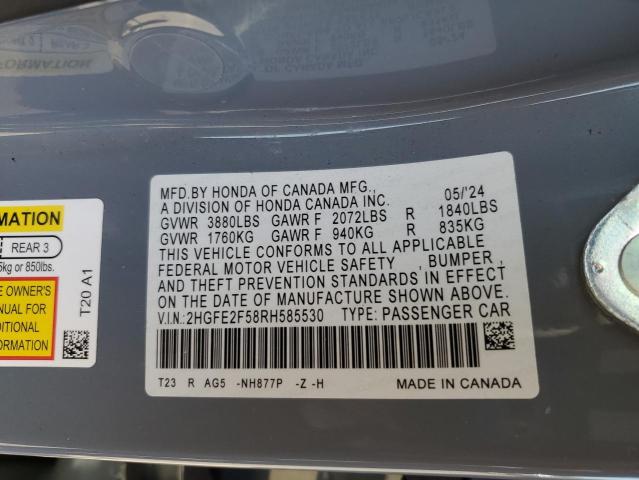 2HGFE2F58RH585530 - 2024 HONDA CIVIC SPORT Сұр фото 12