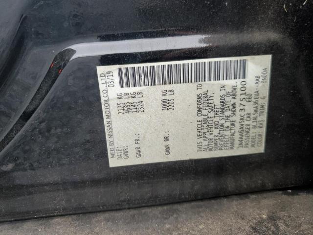 1N4AA6AV5KC375100 - 2019 NISSAN MAXIMA S 黑色 照片 12