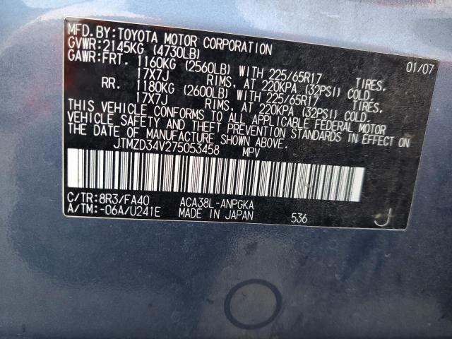 JTMZD34V275053458 - 2007 TOYOTA RAV4 LIMITED BLUE photo 13