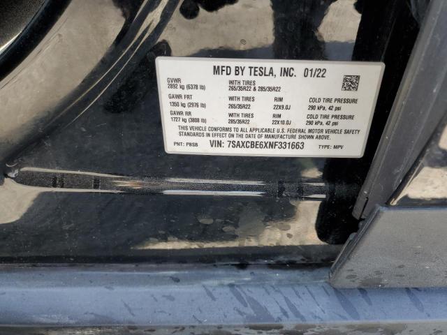 7SAXCBE6XNF331663 - 2022 TESLA MODEL X BLACK photo 14