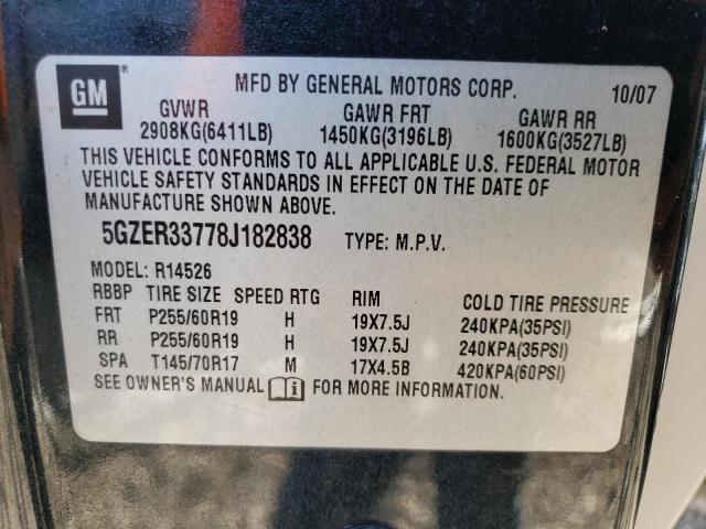 5GZER33778J182838 - 2008 SATURN OUTLOOK XR BLACK photo 14