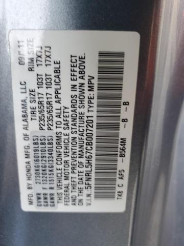5FNRL5H67CB007201 - 2012 HONDA ODYSSEY EXL BLUE photo 13