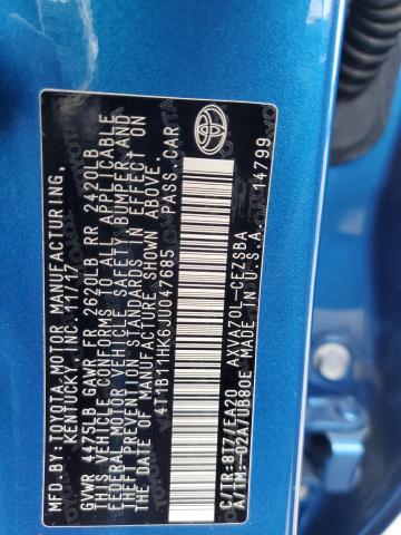 4T1B11HK6JU047685 - 2018 TOYOTA CAMRY L Mavi foto 12