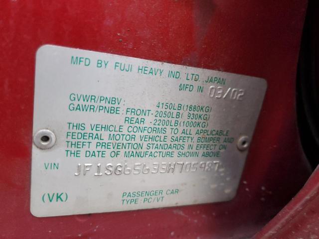 JF1SG65633H705987 - 2003 SUBARU FORESTER 2.5XS Бордовий фото 13