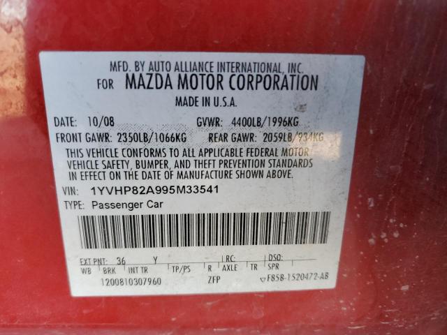 1YVHP82A995M33541 - 2009 MAZDA 6 I 红色 照片 12