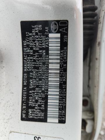 2T1BU4EE6CC770884 - 2012 TOYOTA COROLLA BASE 白色 照片 12