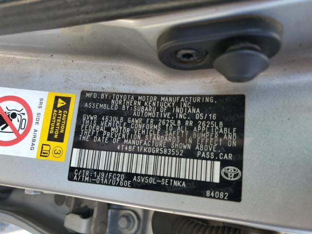 4T4BF1FK0GR583552 - 2016 TOYOTA CAMRY LE Plata foto 12