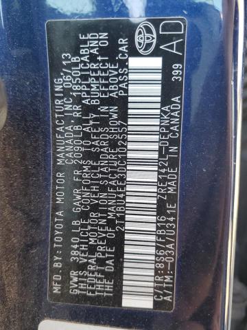 2T1BU4EE3DC102557 - 2013 TOYOTA COROLLA BASE BLUE photo 13