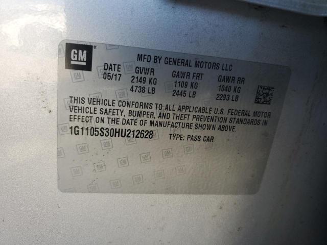 1G1105S30HU212628 - 2017 CHEVROLET IMPALA LT ვერცხლისფერი ფოტო 12