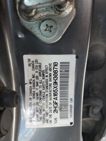 2HGFA165X9H308710 - 2009 HONDA CIVIC LX ნაცრისფერი ფოტო 12