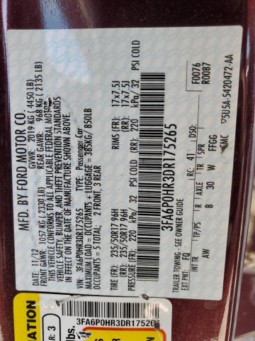 3FA6P0HR3DR175265 - 2013 FORD FUSION SE 勃艮第红 照片 12