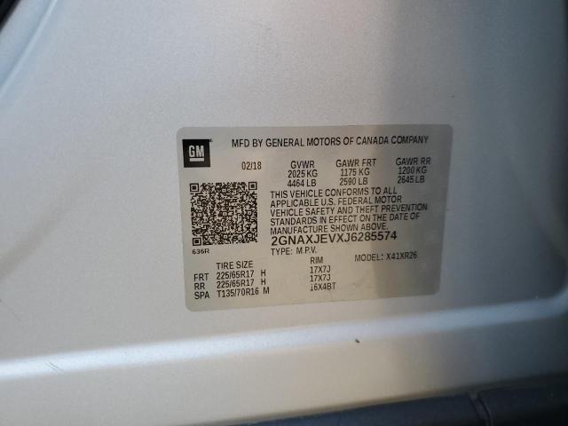 2GNAXJEVXJ6285574 - 2018 CHEVROLET EQUINOX LT SILVER photo 14