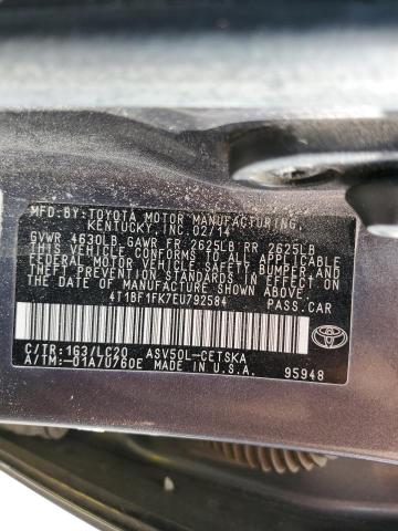 4T1BF1FK7EU792584 - 2014 TOYOTA CAMRY L GRAY photo 12