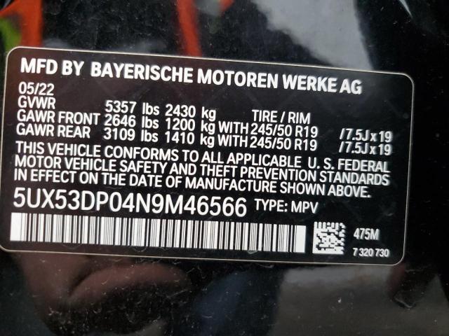 5UX53DP04N9M46566 - 2022 BMW X3 XDRIVE30I BLACK photo 13