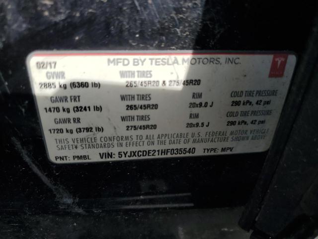 5YJXCDE21HF035540 - 2017 TESLA MODEL X Qara foto 12