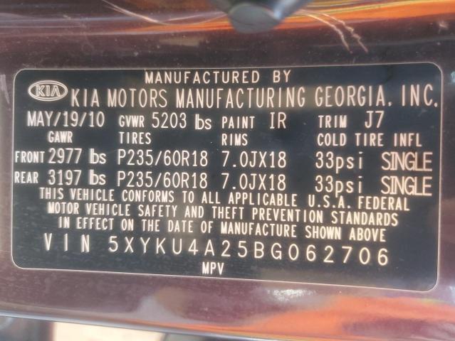 5XYKU4A25BG062706 - 2011 KIA SORENTO EX MAROON photo 13