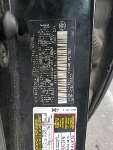4T1BF3EK6AU092045 - 2010 TOYOTA CAMRY BASE Чорний фото 12