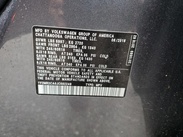 1V2MR2CA0JC582249 - 2018 VOLKSWAGEN ATLAS SEL Gri fotoğraf 14