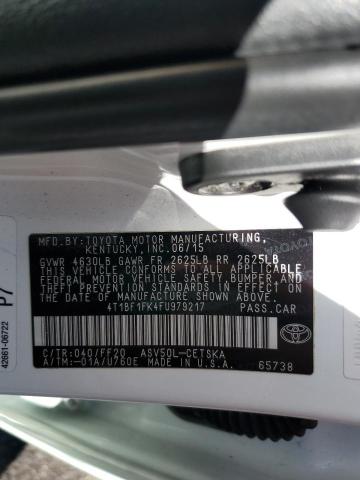4T1BF1FK4FU979217 - 2015 TOYOTA CAMRY LE 白色 照片 12