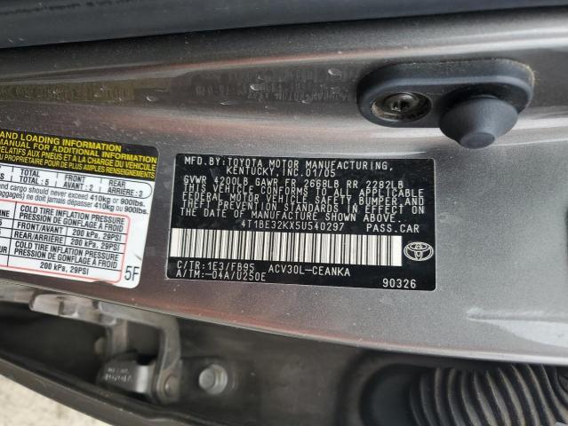 4T1BE32KX5U540297 - 2005 TOYOTA CAMRY LE Сұр фото 12